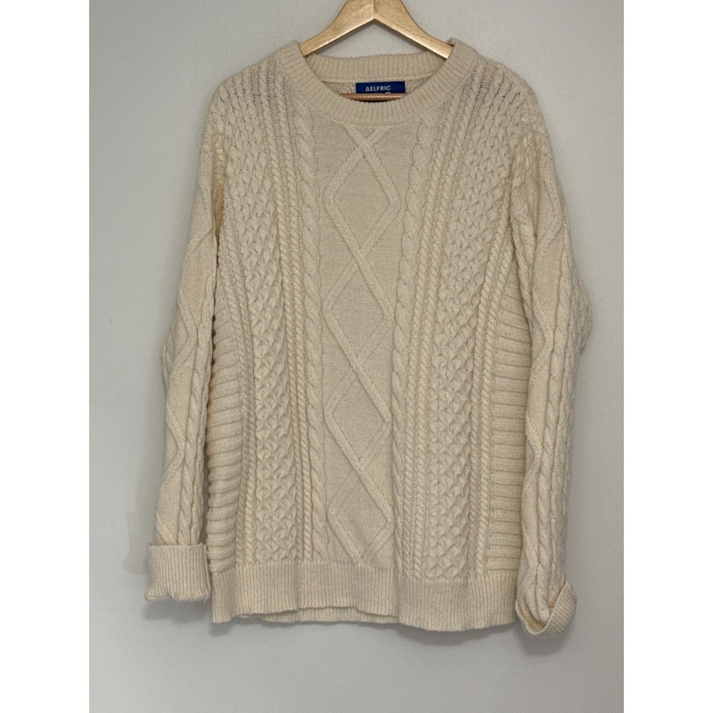Aelfric Eden Cable Knit Fisherman Sweater XXL Oversized Crew Neck Chunky Preppy